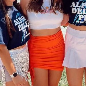 orange ruched adjustable tie skirt